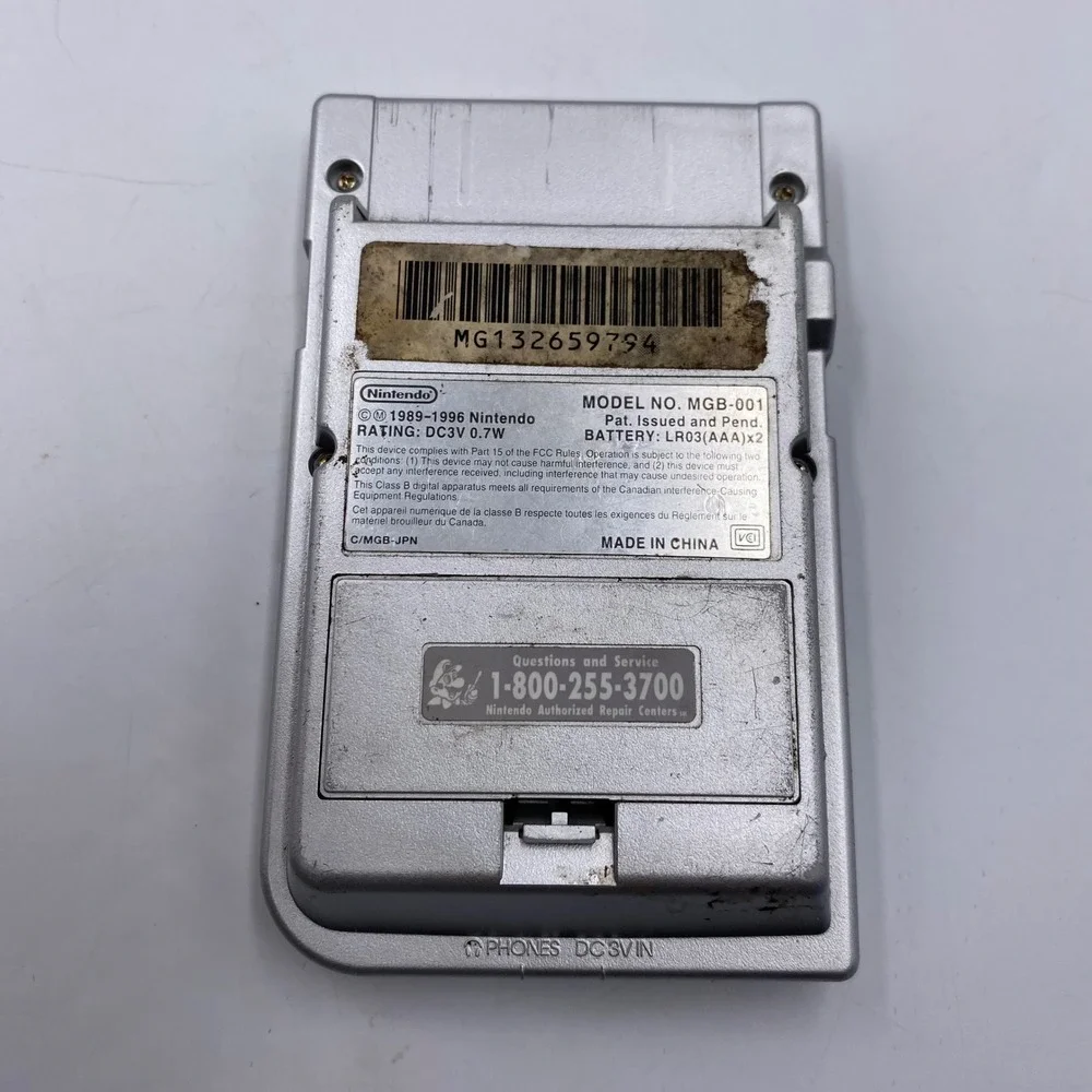 Nintendo Game Boy Pocket Silver MGB-001 Handheld Console with Wario Land II Game
